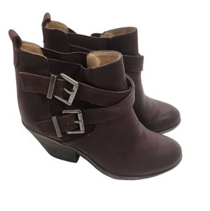 Sole Society "Maris" Brown/Burgundy Leather Buckle Booties 7.5